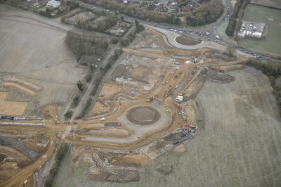 Aerial Photo of construction of the final phase of the Bedford Western Bypass - Looking South