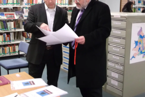 Dave Hodgson with Family Historian Paul Wilkins at Bedford Central Library