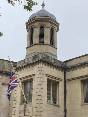 Union Flag at half-mast at The Old Town Hall