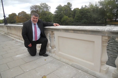 Dave Hodgson with the historic balustrades on the Embankment in Bedford