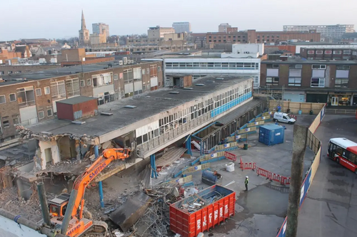 An image taken from the webcam trained on the Bedford Bus Station Redevelopment Works