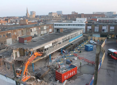 An image taken from the webcam trained on the Bedford Bus Station Redevelopment Works