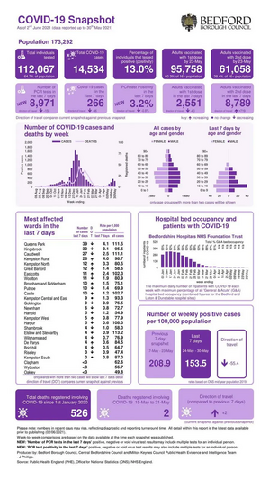 Bedford Borough coronavirus snapshot published 3 June 2021