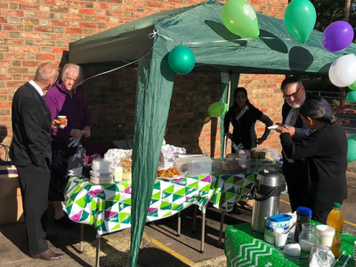 Mayor Dave Hodgson at the Macmillan Coffee Morning at Kempston Post Office