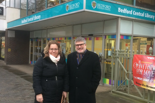 Mayor Dave Hodgson and Cllr Sarah Gallagher at Bedford Central Library