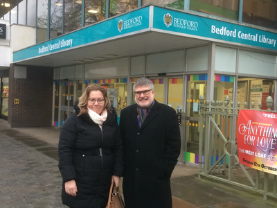 Mayor Dave Hodgson and Cllr Sarah Gallagher at Bedford Central Library