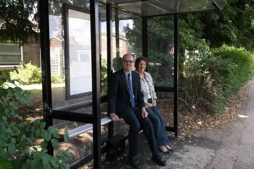 Cllrs Rosemary Bootiman and Michael Headley at a Bus Shelter