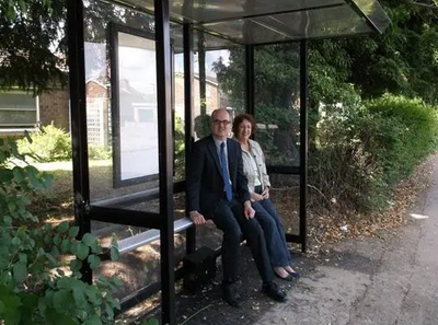 Cllrs Rosemary Bootiman and Michael Headley at a Bus Shelter