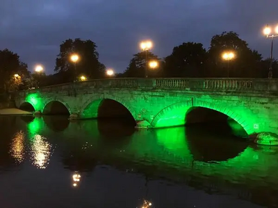 Bedford Town Bridge lit green for Great Big Green Week