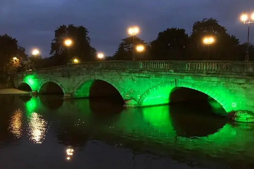 Bedford Town Bridge lit green for Great Big Green Week