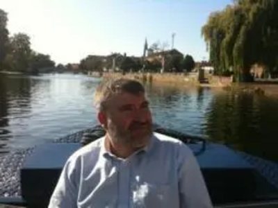 Dave Hodgson on a boat in Bedford