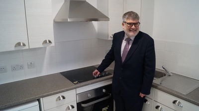 Mayor Dave Hodgson in a kitchen at Clarence House