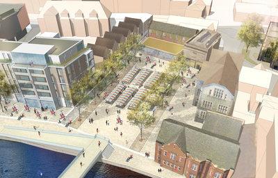 Artist's impression of one of the two new public squares which will feature as part of the forthcoming riverside regeneration in Bedford Town Centre