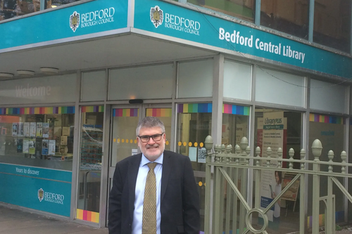 Mayor Dave Hodgson outside Bedford Central Library