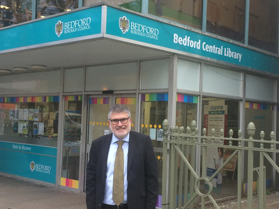 Mayor Dave Hodgson outside Bedford Central Library