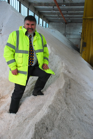 Mayor Dave Hodgson with the additional 3,000 tonnes of salt ordered from Sweden