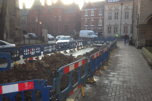 Anglian Water works in St Paul's Square, Bedford