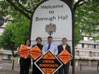 Bedford Borough Cllrs Sarah Holland, Sylvia Gillard, Dave Hodgson and Wendy Rider outside Borough Hall