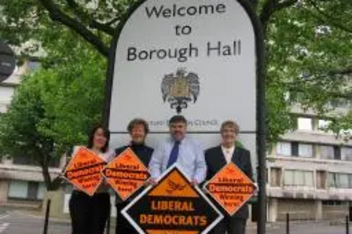 Bedford Borough Cllrs Sarah Holland, Sylvia Gillard, Dave Hodgson and Wendy Rider outside Borough Hall