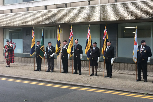 Standard Bearers at Armed Forces Day 2019 Flag Raising at Borough Hall in Bedford