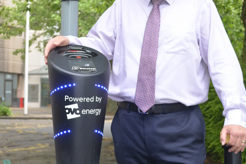 Mayor Dave Hodgson with an Electric Vehicle Charging Point