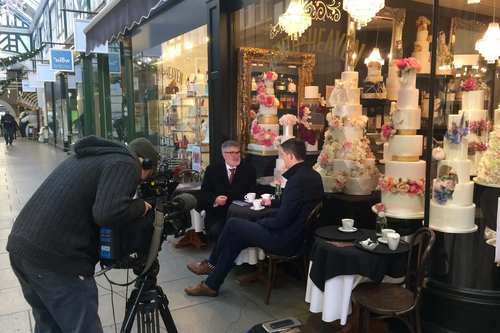 Mayor Dave Hodgson being Interviewed for TV in Bedford Town Centre