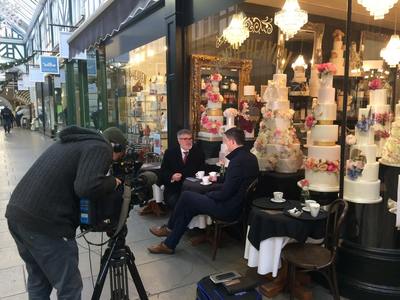 Mayor Dave Hodgson being Interviewed for TV in Bedford Town Centre