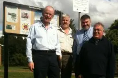 Cllr Mark Fitzpatrick (Lib Dem chair of Brickhill Parish Council), Cllr Charles Royden (Brickhill Lib Dem Borough Councillor), Dave Hodgson and John Williams (local resident) at Mowsbury Park car park.