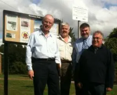 Cllr Mark Fitzpatrick (Lib Dem chair of Brickhill Parish Council), Cllr Charles Royden (Brickhill Lib Dem Borough Councillor), Dave Hodgson and John Williams (local resident) at Mowsbury Park car park.