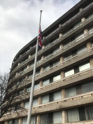 Half-mast flag at Bedford Borough Hall