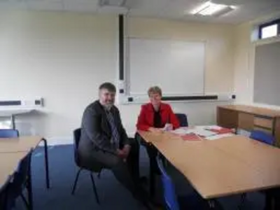 Dave Hodgson with Cauldwell Lower School Head Judith Apps in new classroom