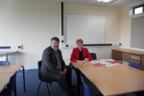 Dave Hodgson with Cauldwell Lower School Head Judith Apps in new classroom