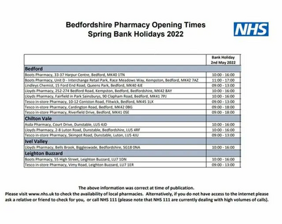 Pharmacy Opening Times May 2022