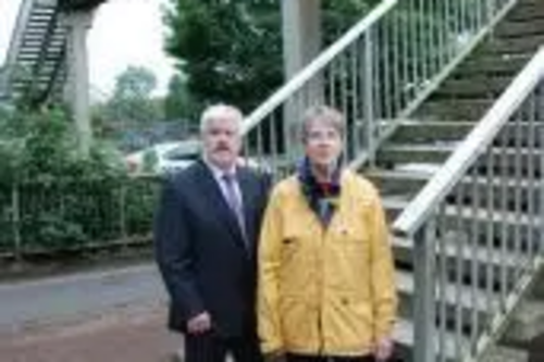 Cllr Charles Royden and Cllr Wendy Rider by Manton Lane Footbridge