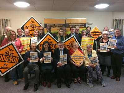 Mayor Dave Hodgson, Cllr Bridget Smith and Bedford Borough Lib Dems at the 2019 Manifesto Launch