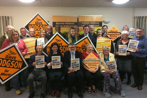 Mayor Dave Hodgson, Cllr Bridget Smith and Bedford Borough Lib Dems at the 2019 Manifesto Launch