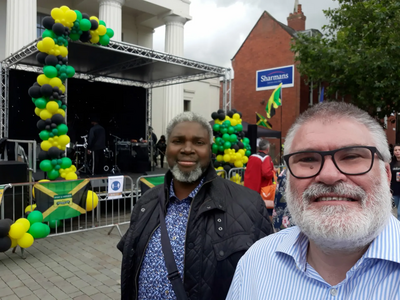 Mayor Dave Hodgson and Councillor Patrick Solomon at the Jamaican Independence celebrations