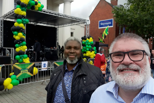 Mayor Dave Hodgson and Councillor Patrick Solomon at the Jamaican Independence celebrations