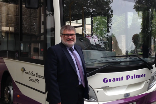 Mayor Dave Hodgson with a Grant Palmer Bus