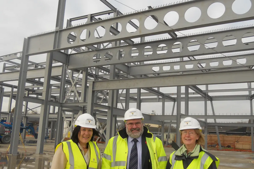 Mayor Dave Hodgson with Cllrs Sarah-Jayne Holland and Anita Gerard Check out the Progress Being Made at the Building Works for the Bedford Academy