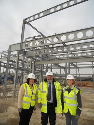 Mayor Dave Hodgson with Cllrs Sarah-Jayne Holland and Anita Gerard Check out the Progress Being Made at the Building Works for the Bedford Academy