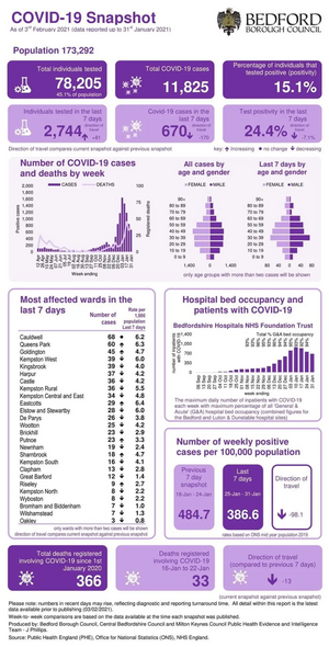 Bedford Borough coronavirus snapshot published 4 February 2021