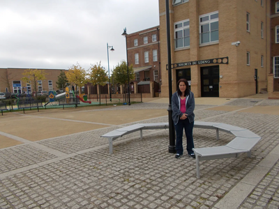 Cllr Sarah Holland by the Shorts Building