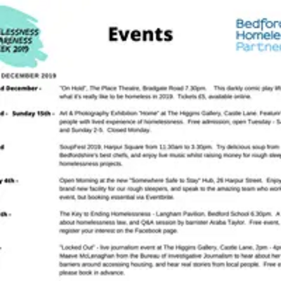 Homelessness Awareness Week events 2019