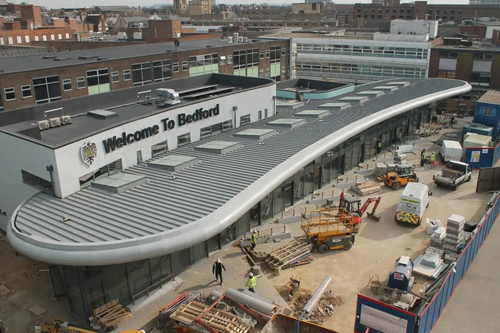 Webcam image of Bedford's new bus station shortly before completion