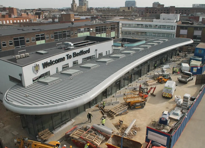 Webcam image of Bedford's new bus station shortly before completion