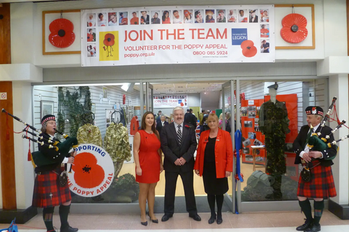 Sam Laycock, Cllr Charles Royden and Angela Parker at the Bedford Poppy Shop 2013 Opening