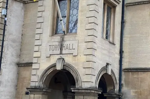 Ukraine flag flying at the Old Town Hall