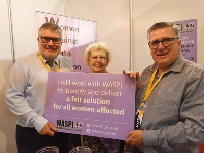 Mayor Dave Hodgson and Councillor Tim Caswell with WASPI Campaigners