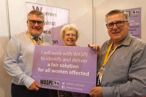 Mayor Dave Hodgson and Councillor Tim Caswell with WASPI Campaigners